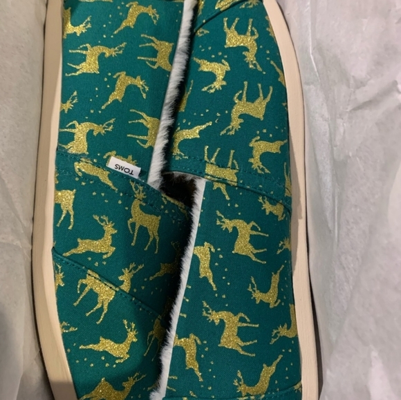 Christmas👣TOM'S 💛ALPARGATA Glitter Reindeer Sherpa Lined Espadrilles - Picture 5 of 12